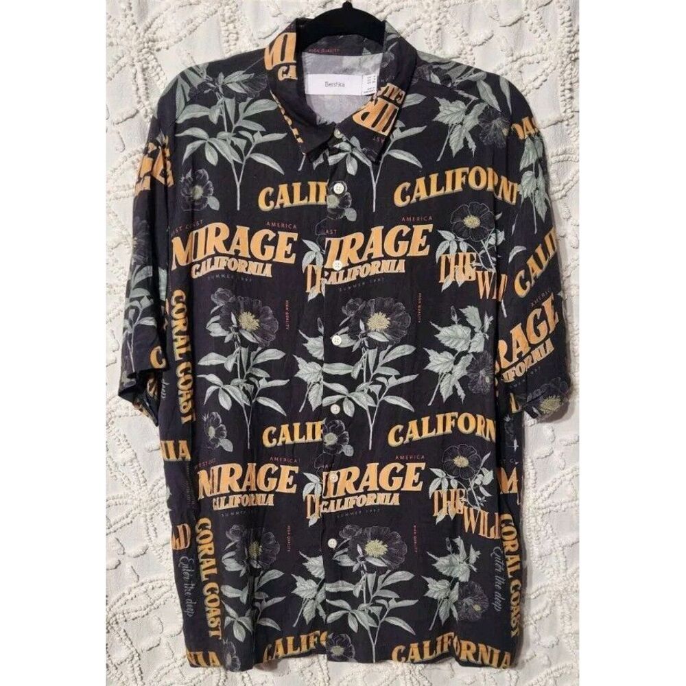 Bershka Shirt Mens M Button Up Novelty Print Floral Mirage California Grunge‎